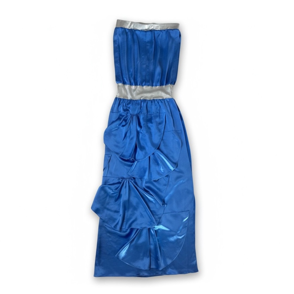 DELPHINE MURAT - VINTAGE FW04 - BANDEAU DRESS -  OPEN SIDE - SATIN - BLUE/SILVER